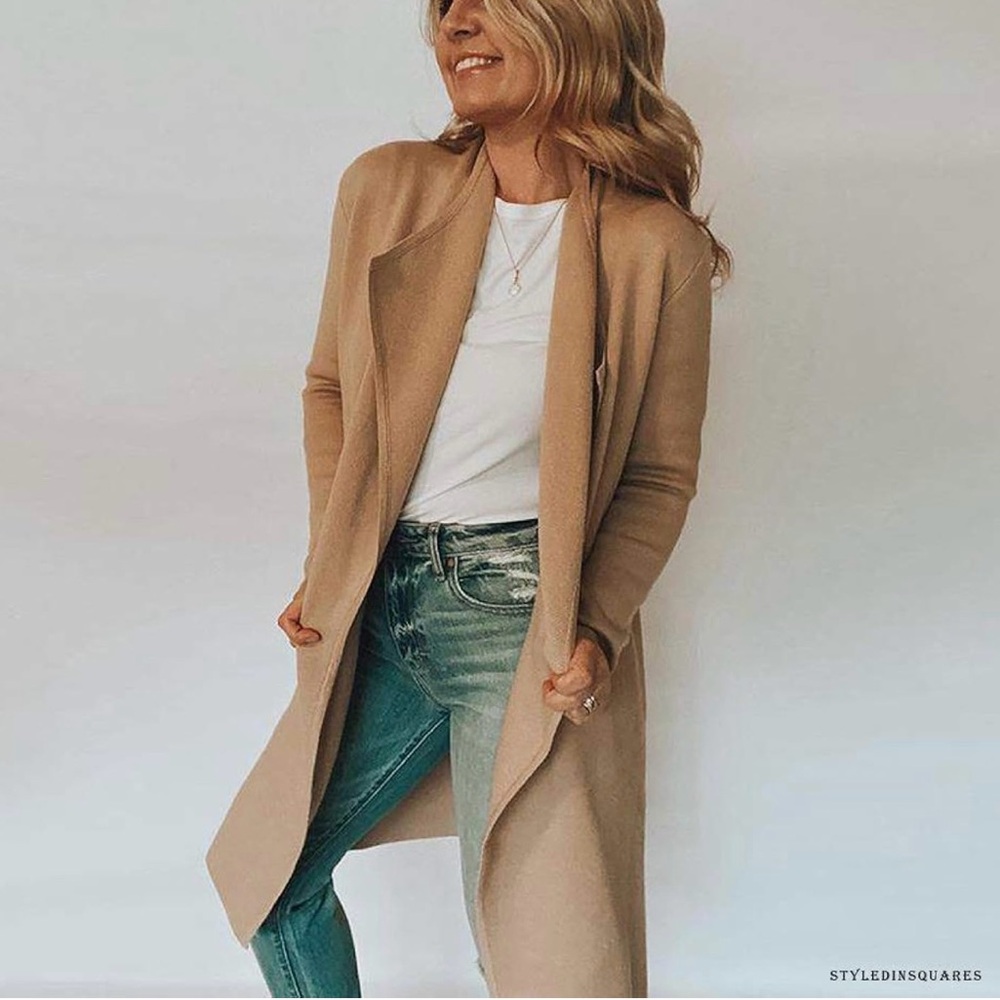 Women's Tan Open Front Knit Cardigan Sweater